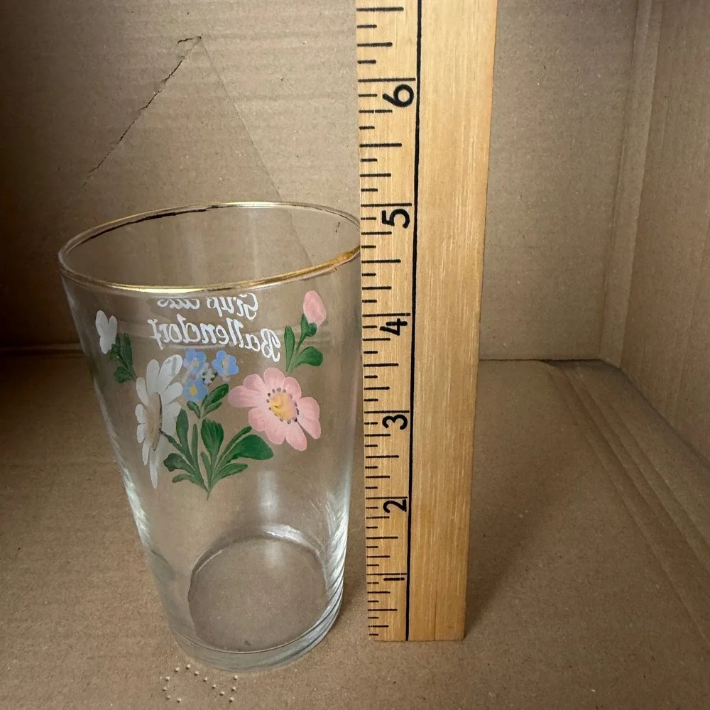 Vintage‎ Handpainted German Ballendorf Floral Glass Tumblers Gold Rim Set of 4